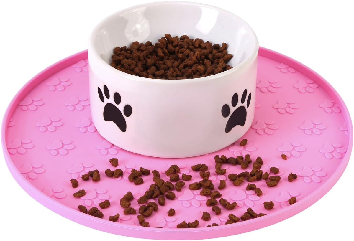 Silicone Pet Food Mat - Waterproof Dog & Cat Feeding Mat with High Lip to Prevent Spills & Protect - Pink