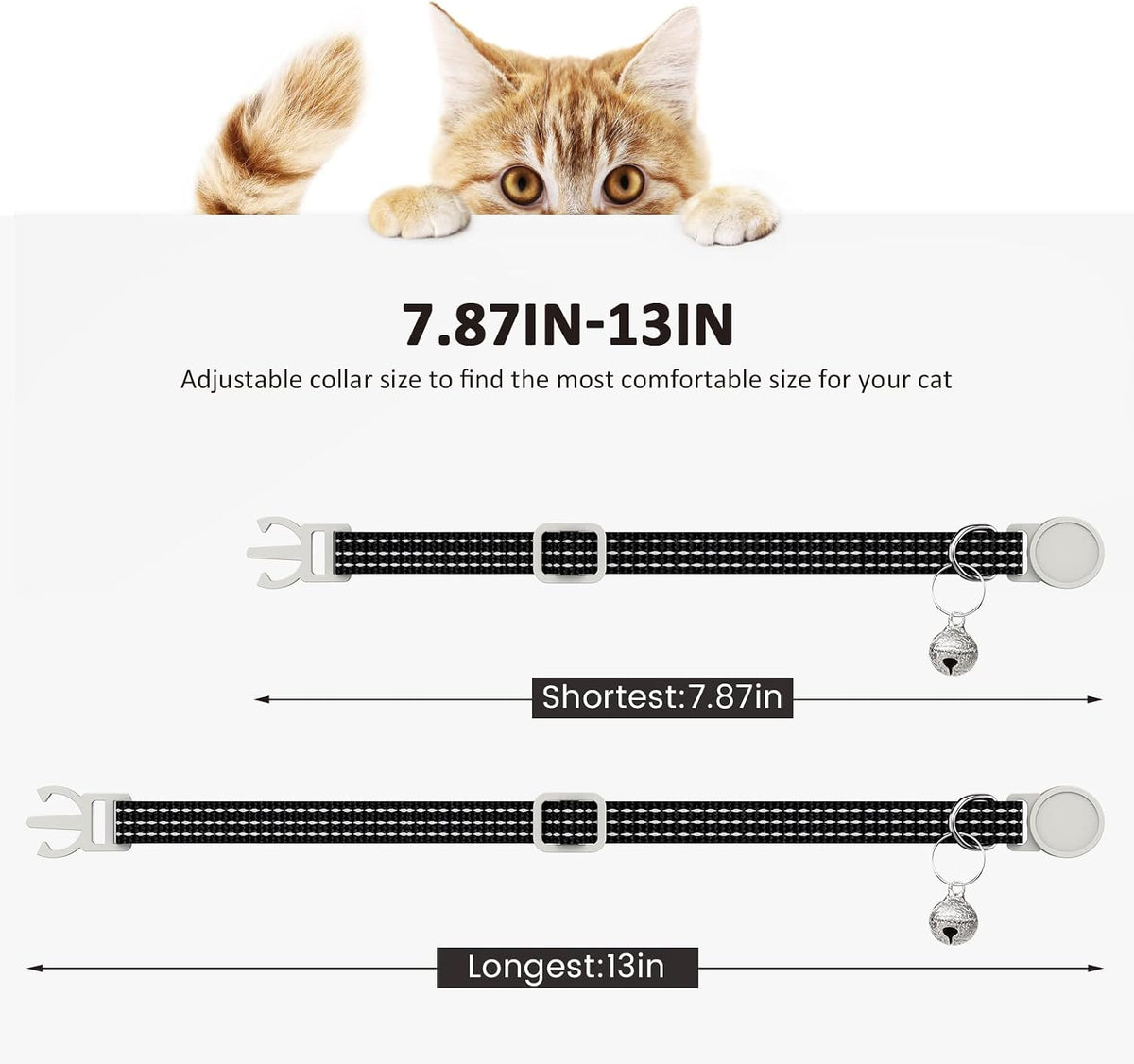 5 Pack Reflective-Breakaway Cat Collars with Bells - 5 Classic Colors - image 2