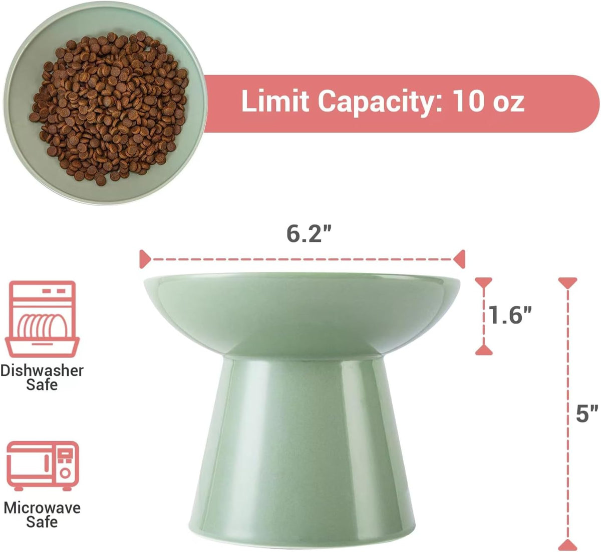 2-Pack Elevated Ceramic Cat Bowls Extra Wide for Food & Water – Essentials for Cats - Sage Green-2 Food Bowl - image 2