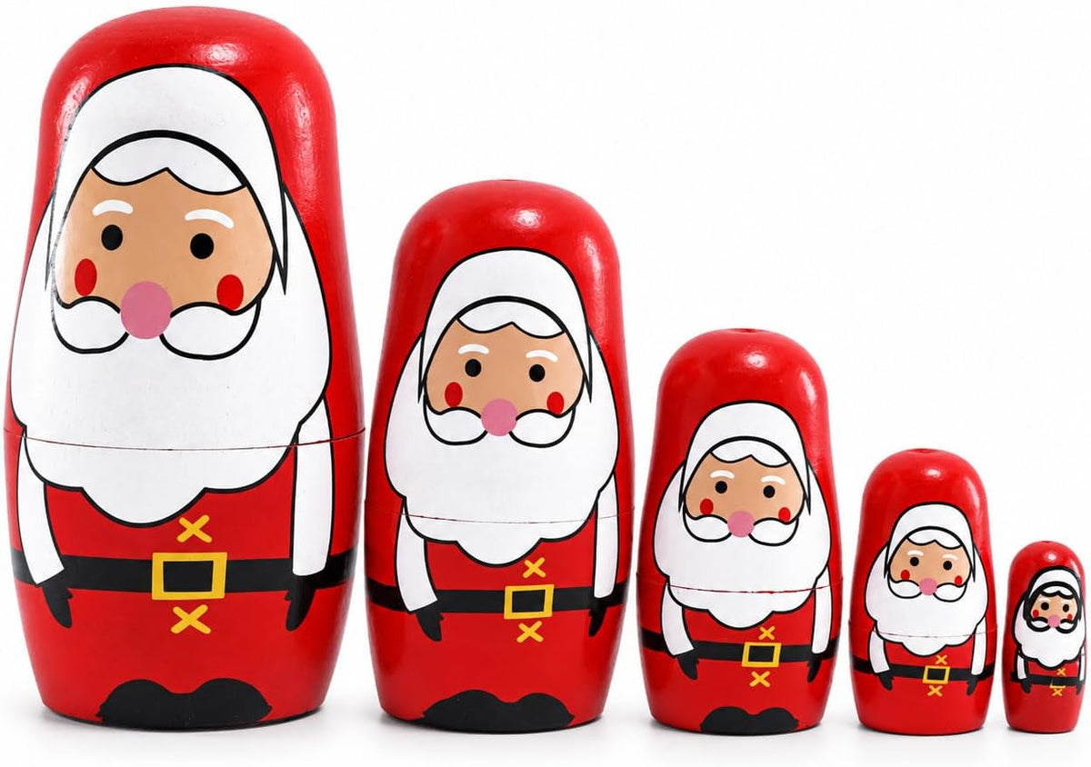 Kakeah 5 piece wooden nesting dolls set with brown bear, fox, owl, rabbit and raccoon - view 2