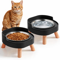 Elevated Cat Bowls, 2P Raised Cat Food and Water Bowl Set for Indoor Cats, Splash Proof with 2 - 2P Cat Bowls - Black
