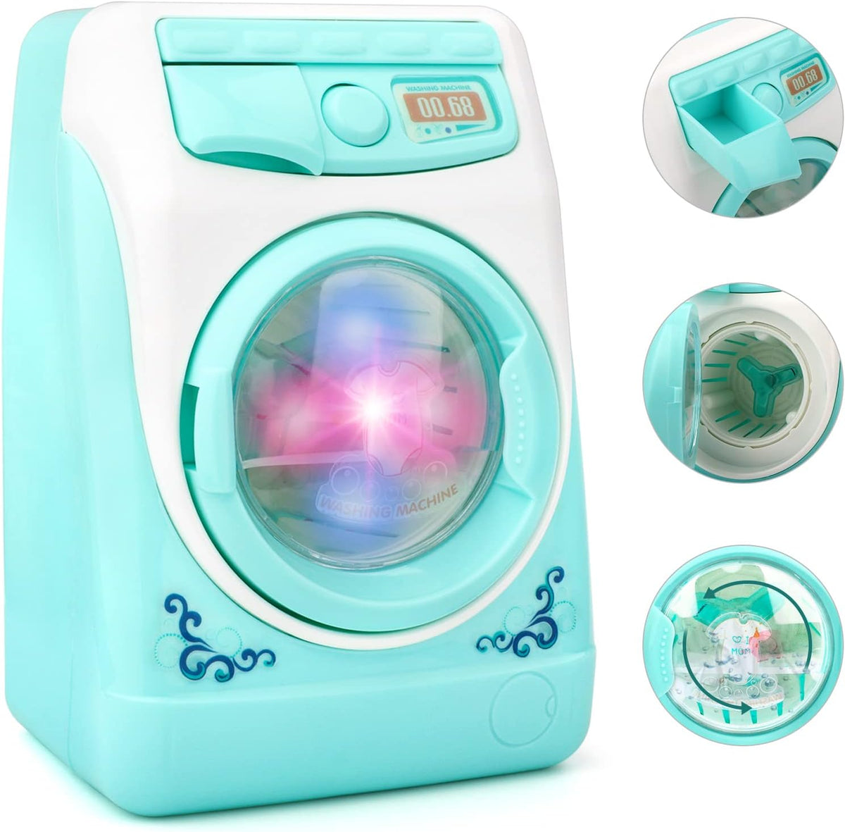 deAO Washing Machine Toy for kids Sound Lights Laundry Play Set - Green - image 3