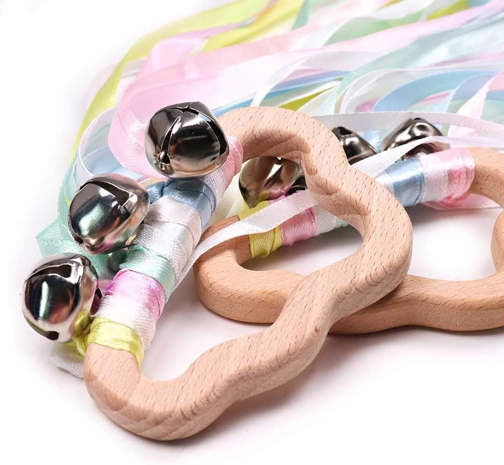 DILIMI rainbow ribbon hand kite set of 2 with natural wood rings - view 4