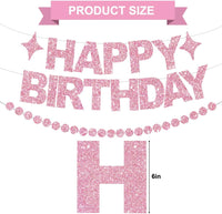 BEISHIDA Pre-Strung Glitter Pink Happy Birthday Banner Party Sign - Pink - image 3