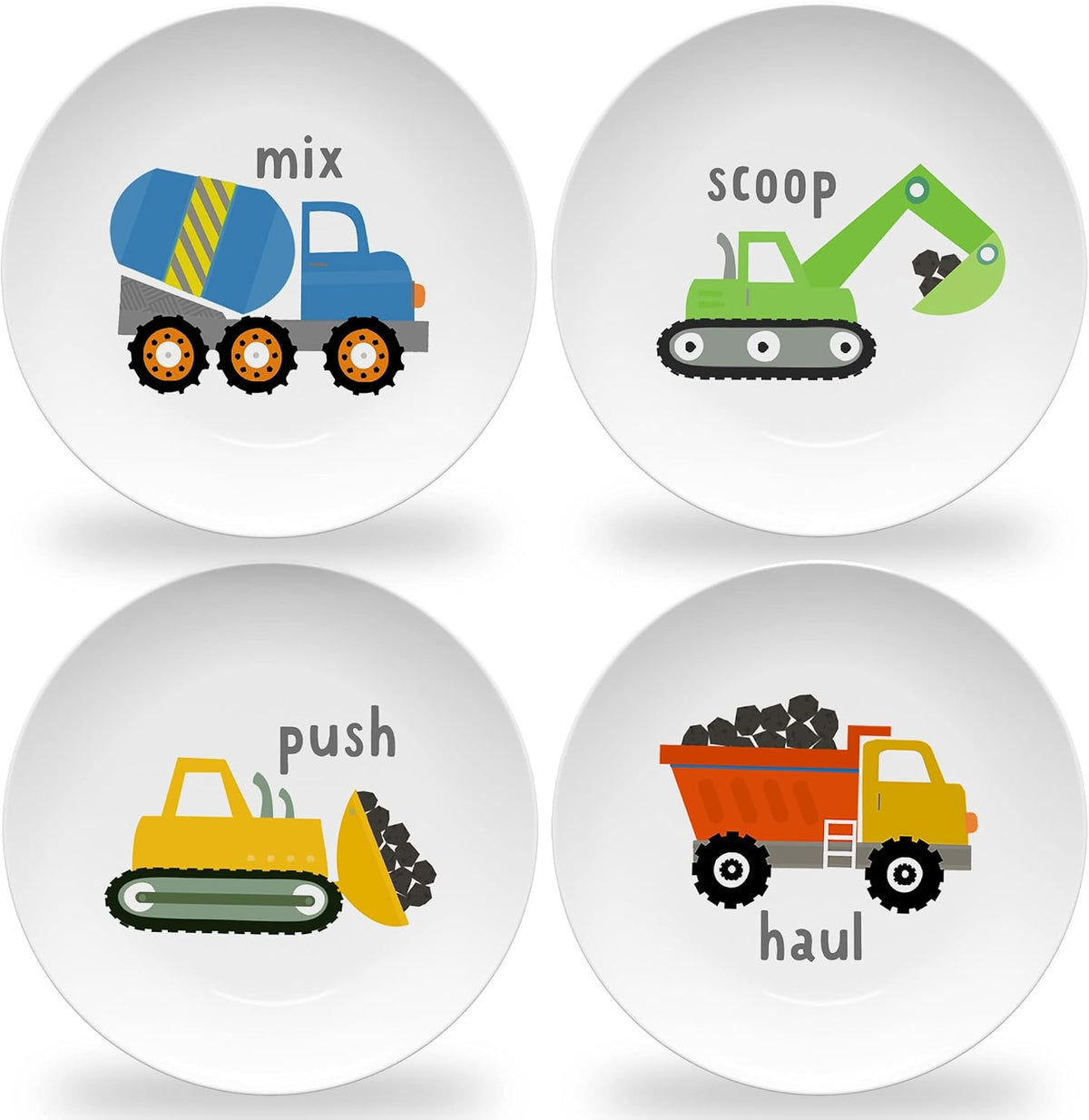 Tiny Expressions Construction Plates for Toddlers, 10" Set of 4 - Multicolor / Construction