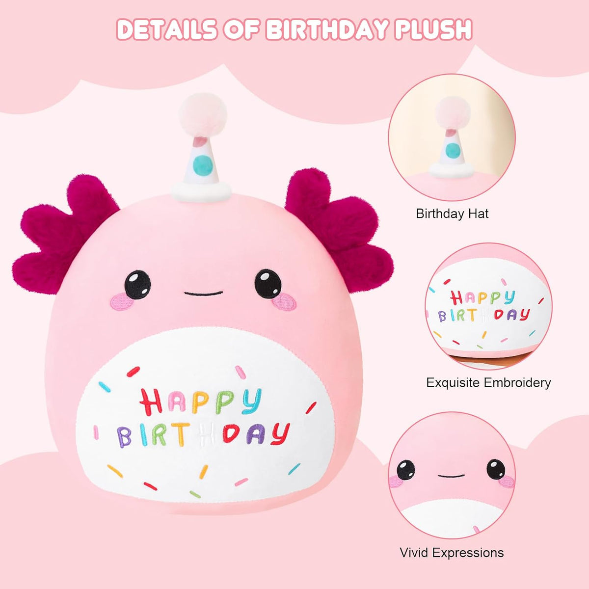 SQEQE Unicorn Cat Plush Kawaii Birthday Cat Plushies Pillow Cat - Pink Birthday Axolotl / Large