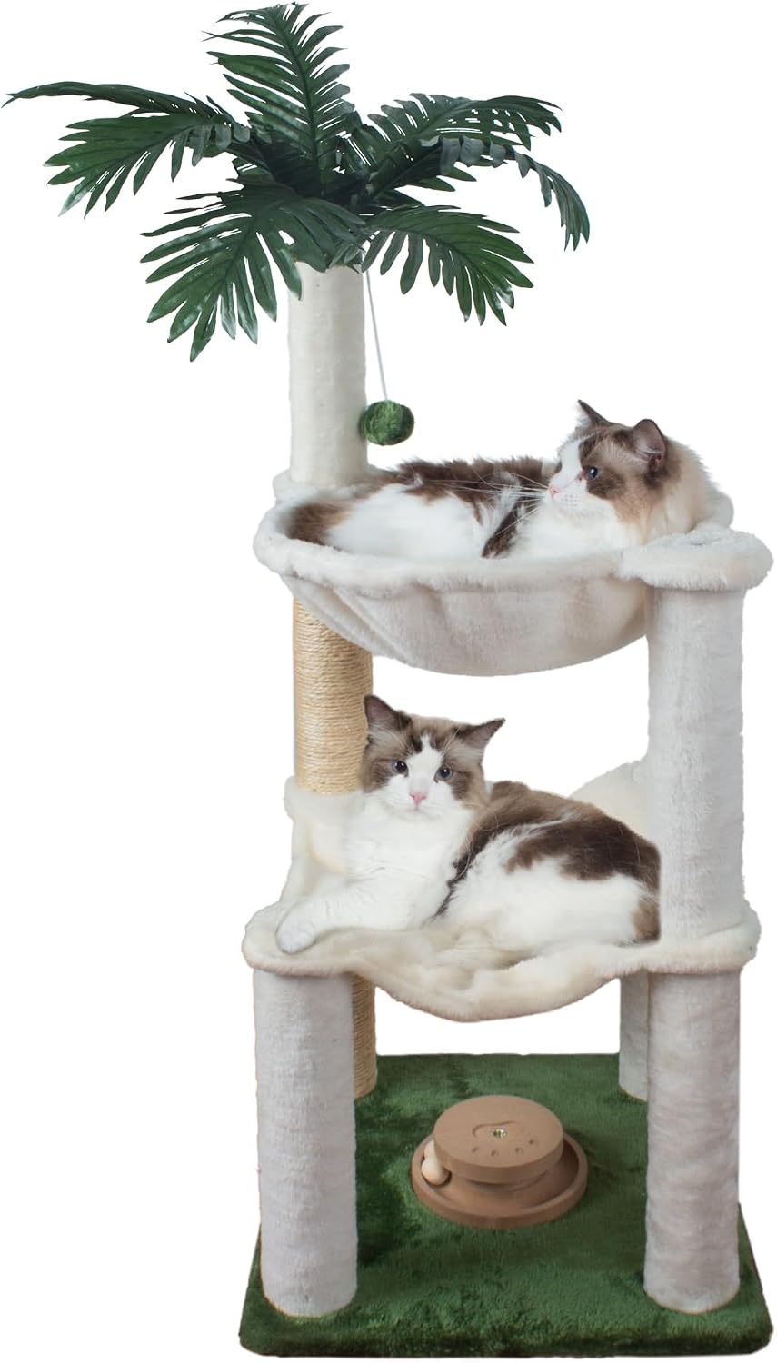 Cat Scratching Post 35'' Tall with Toy Mouse for Indoor Cats - White-40 Inches