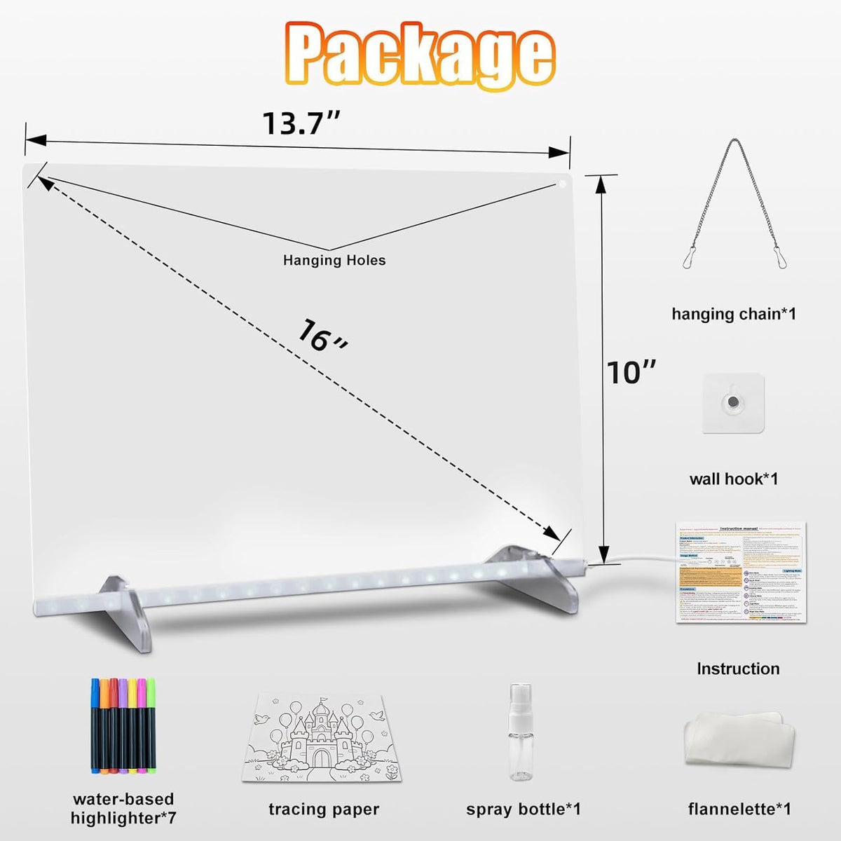 Signsxcel Led Note Board with Colors, 16''Drawing Tablet - White - image 2