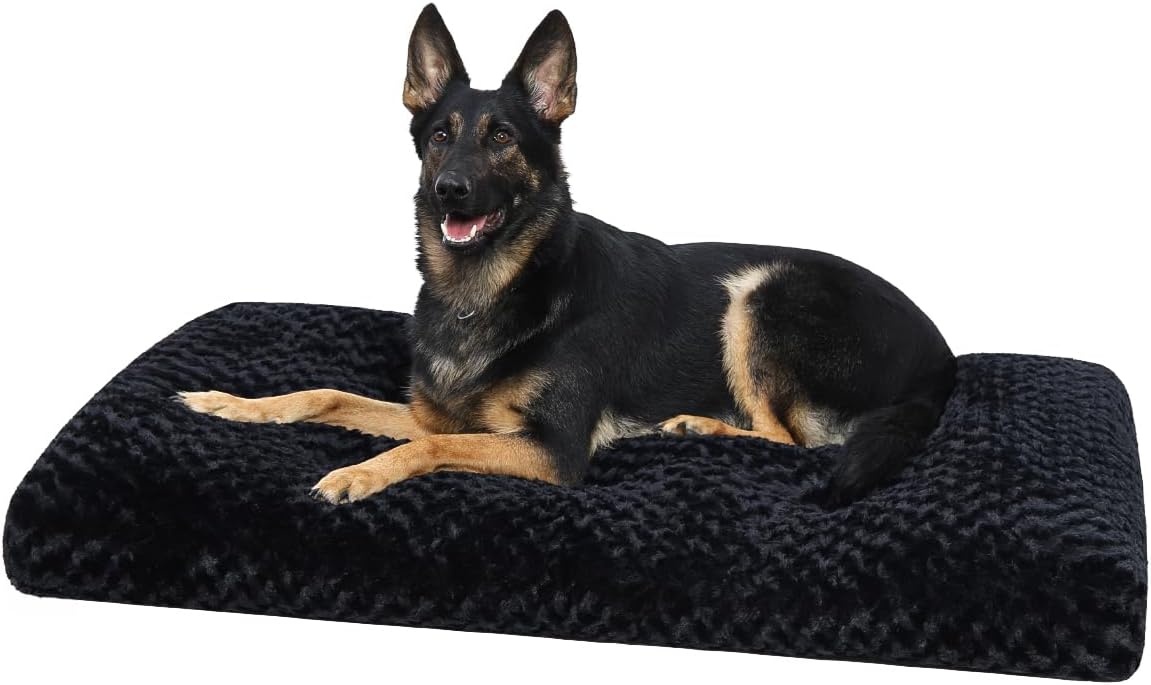 KSIIA Washable Dog Bed Medium Size Dog Crate Bed Plush Pet Mat - Black / 47.0"L x 29.0"W x 4.0"Th