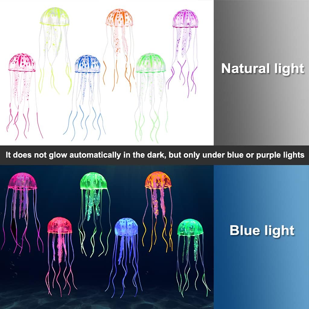4 Pack Glow Aquarium Decorations Coral Reef Glowing Mushroom Anemone - 6 Colors Jellyfish - image 2