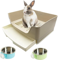 PINVNBY Rabbit Litter Box with Drawer for Cage Bunny Corner Litter - White