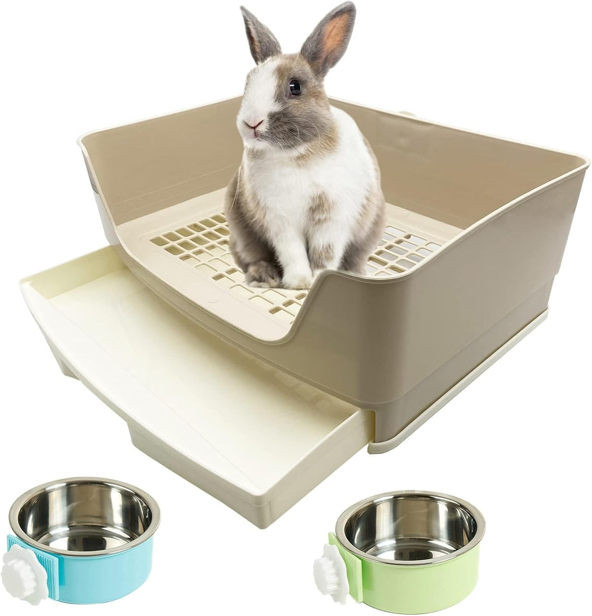 PINVNBY Rabbit Litter Box with Drawer for Cage Bunny Corner Litter - White