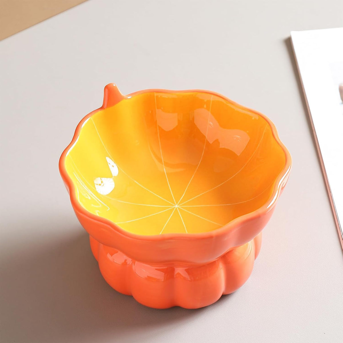 Ceramic Raised Cat Bowl, Strawberry Shaped - Orange - image 3