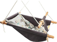 Tislly indoor outdoor baby swing in grey cotton with beech wood frame and 5-point belt - view 2