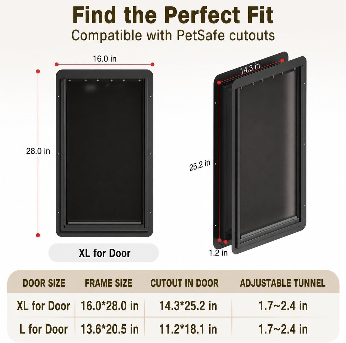 URSPET Medium Dog Door for Wall, 3-Flap Insulated, Steel Frame - Black / Large / For Door - image 2
