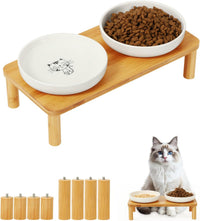 Raised Cat Bowl, Elevated Cat Bowls with Bamboo Stand, Set of 2 – Essentials for Cats - Rectangle Stand with Ceramic Bowls