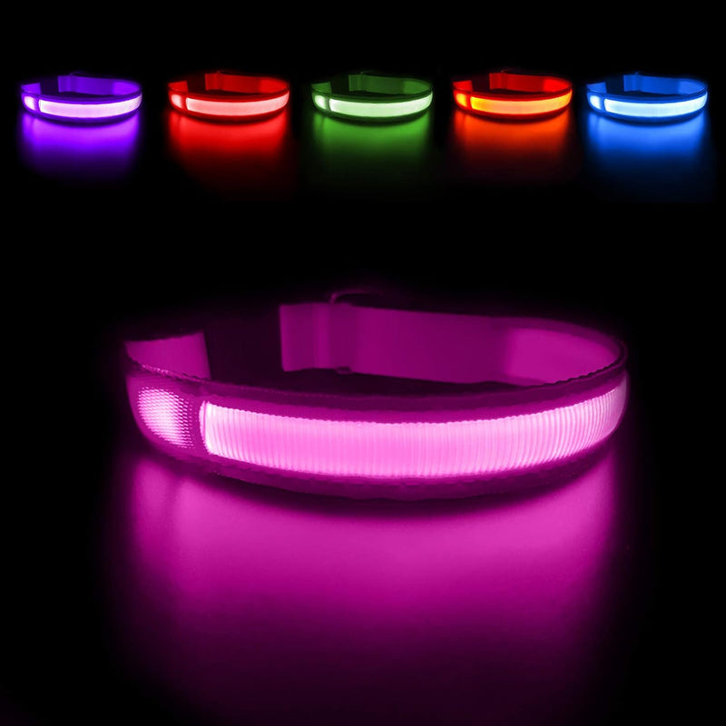 Light Up Dog Collar - LED Dog Collar Rechargeable Waterproof Night Walking Glow Collar for Dogs - Pink / L(23.62*0.98inch)