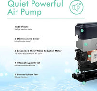 hygger Quietest Aquarium Air Pump, Adjustable Oxygen Pump 2 Air Outlets Ultra Silent Powerful Aerator Pump Up to 600Gallon Fish Tank 255GPH 10W