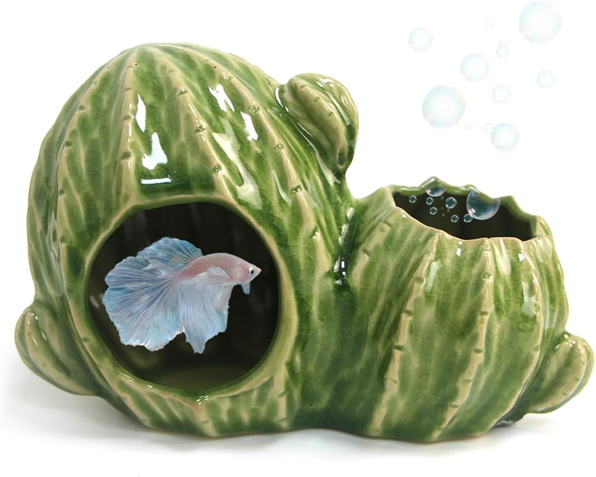 Pink Aquarium Decor Ceramic Cute Strawberry Betta Fish Tank Cave – Essentials for Fish - Cactus-green / Cactus