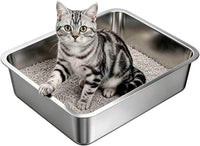 Stainless Steel High Sides Cat Litter Box - S-15.55"L x 11.61"W x 3.94"H
