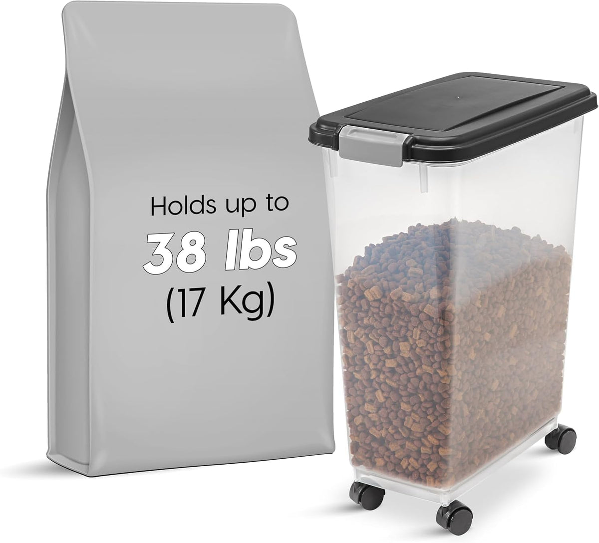 IRIS USA Airtight Pet Food Storage Rolling Container - 38 lbs / Black - image 4