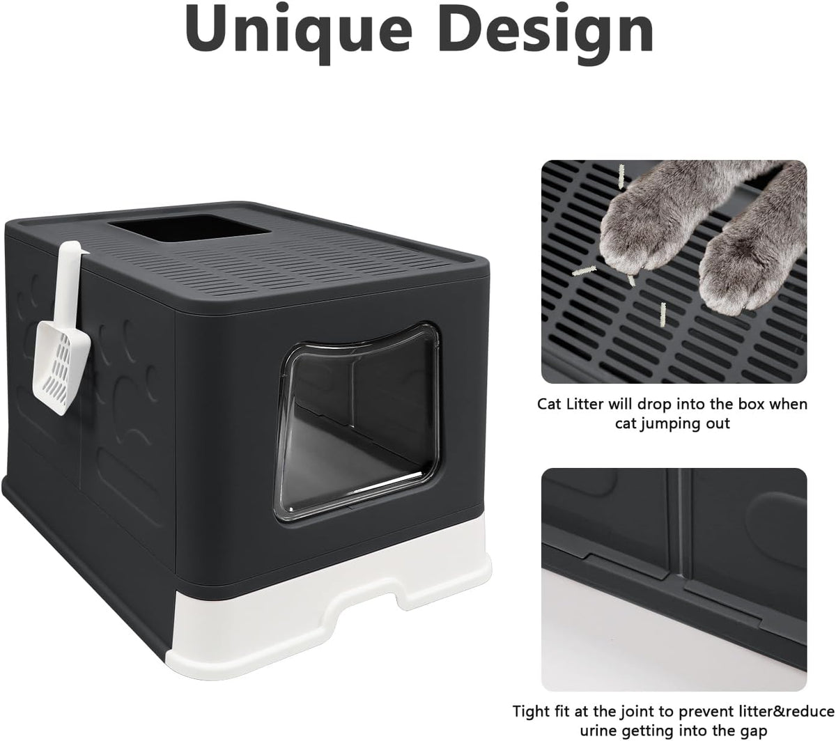 XL Foldable Cat Litter Box with Lid, Jumbo Enclosed Potty - BLack / X-Large - image 4
