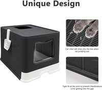 XL Foldable Cat Litter Box with Lid - Jumbo Enclosed Potty - Top Entry Anti-Splashing Toilet - Includes Scoop & 2-in-1 Cleaning Brush (Black)