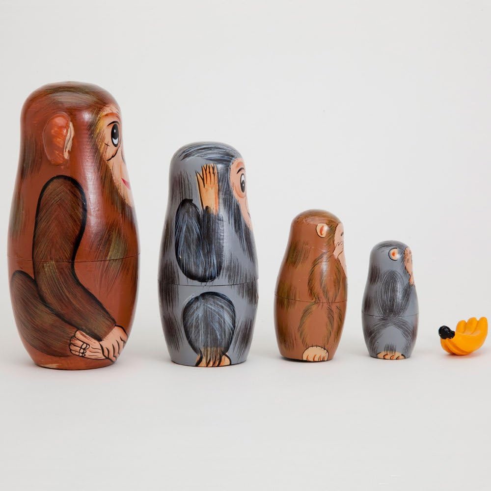 Bits and Pieces Monkey Nesting Dolls, Russian Doll Set of 5 - Nesting Monkeys - image 4