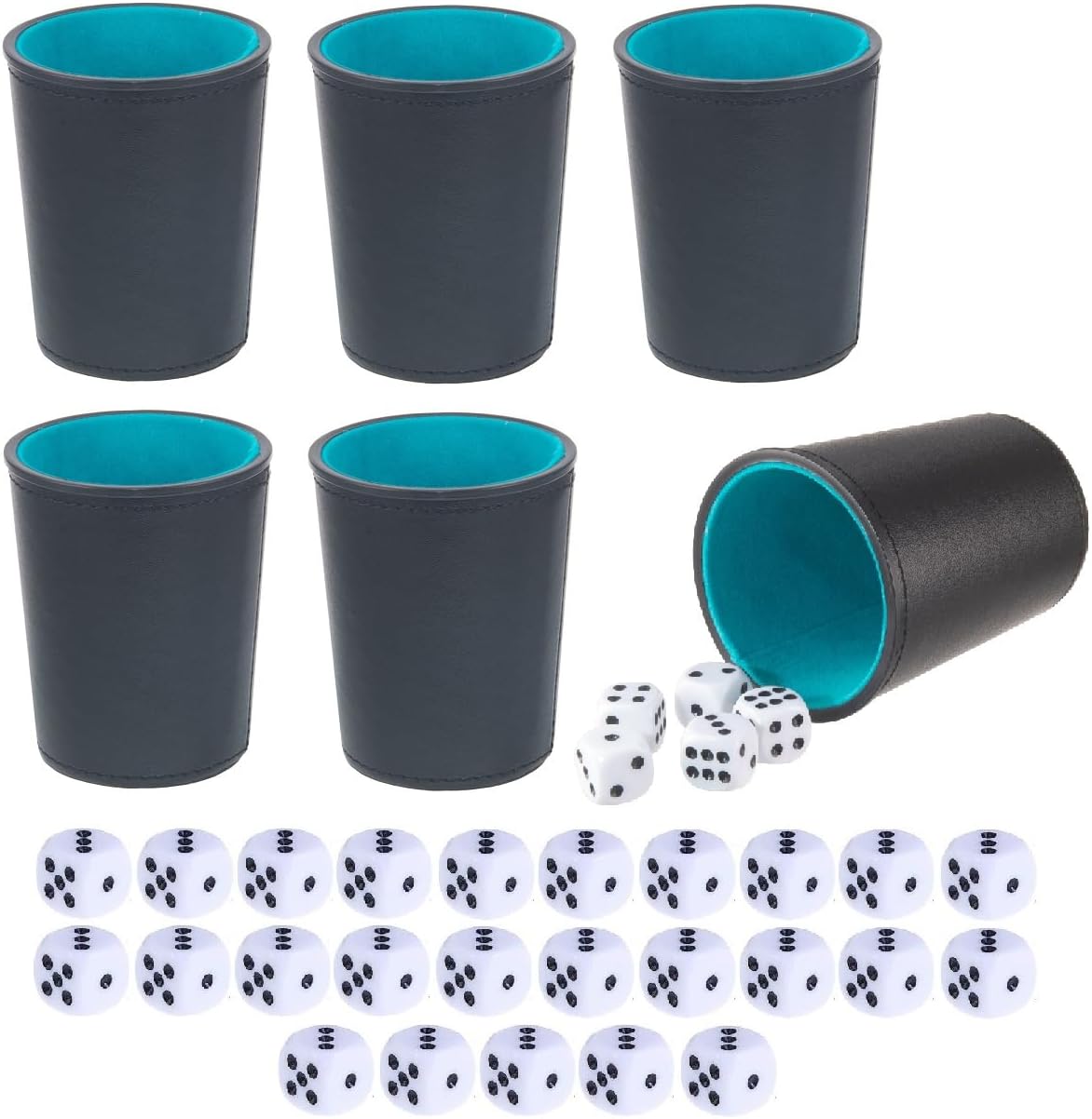 LoKii black and purple leather dice cups with felt lining and dot dice - view 2