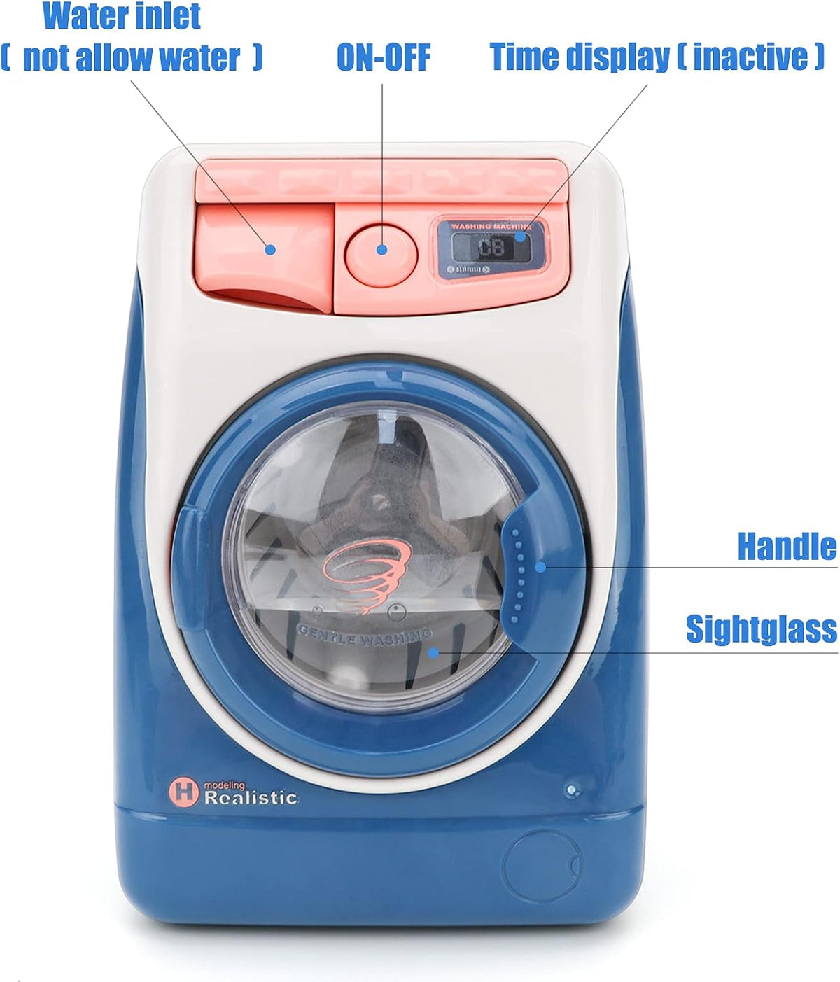 deAO Washing Machine Toy for kids Sound Lights Laundry Play Set - Blue - image 2
