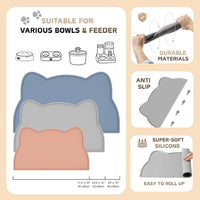 Cat Food Mat, Silicone Non Slip Dog Bowl Mat Waterproof Cat Feeding Mat Stop Food Spills and Water - Sage Green / 24"L x 14"W - image 2