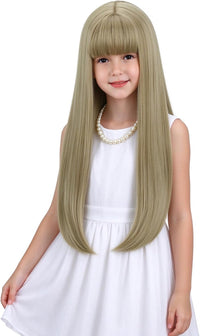 WAVELNM kids long straight black wig with hot pink highlights and bangs - view 2