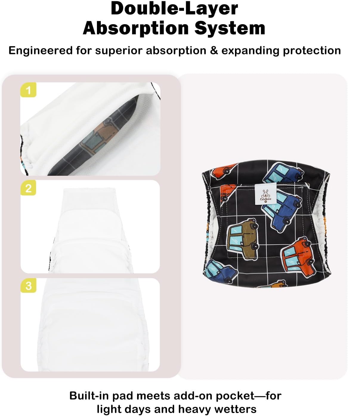 CuteBone Dog Belly Bands for Male Dogs Wraps Washable Doggie Diapers - Vintage Wheels / XL(21"-27") - image 3