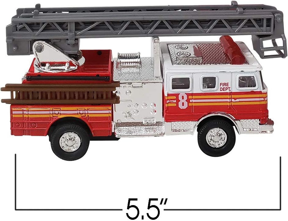 ArtCreativity set of 2 diecast pull back fire truck toys, ladder truck and fire engine - view 4