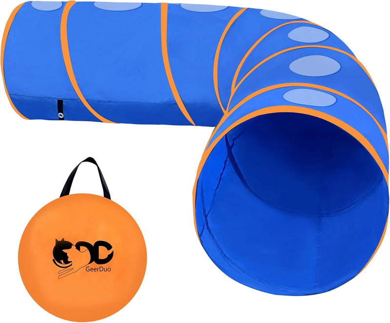 10FT Dog Agility Tunnel - Tear-Resistant Oxford Cloth Training Tunnel for All Breeds - Blue+Orange