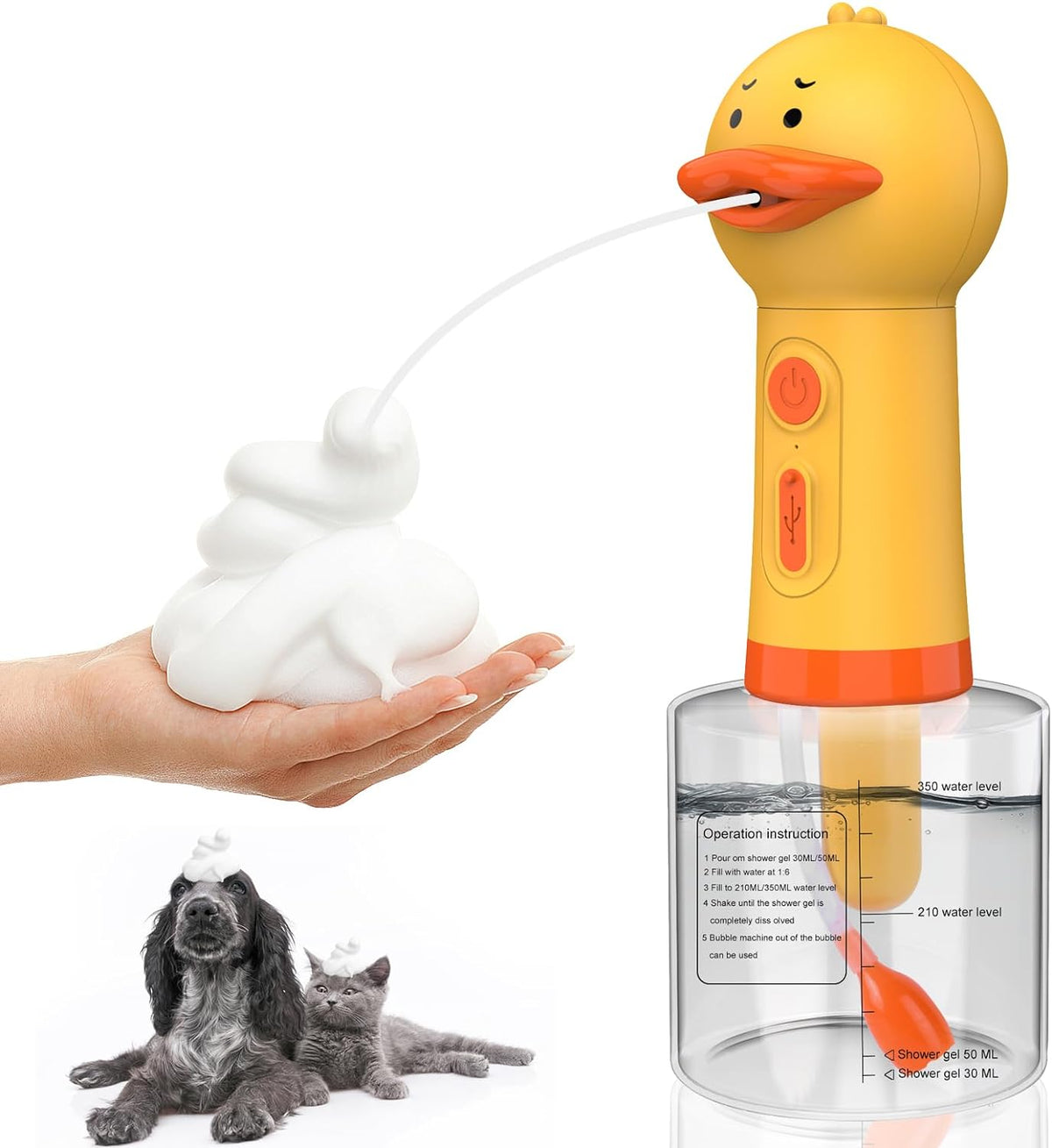 Electric Foaming Shampoo Dispenser for Dog and Cat Bathing - Yellow Ducky