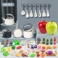 130Pcs Kitchen Playset, Toddler Pretend Cooking Play Pots, Pans - White / 100 Pcs - image 2