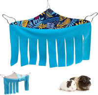 RIOUSSI Guinea Pig Hideout Hideaway Corner Fleece Toys Cage - Blue Leaves / Triangle