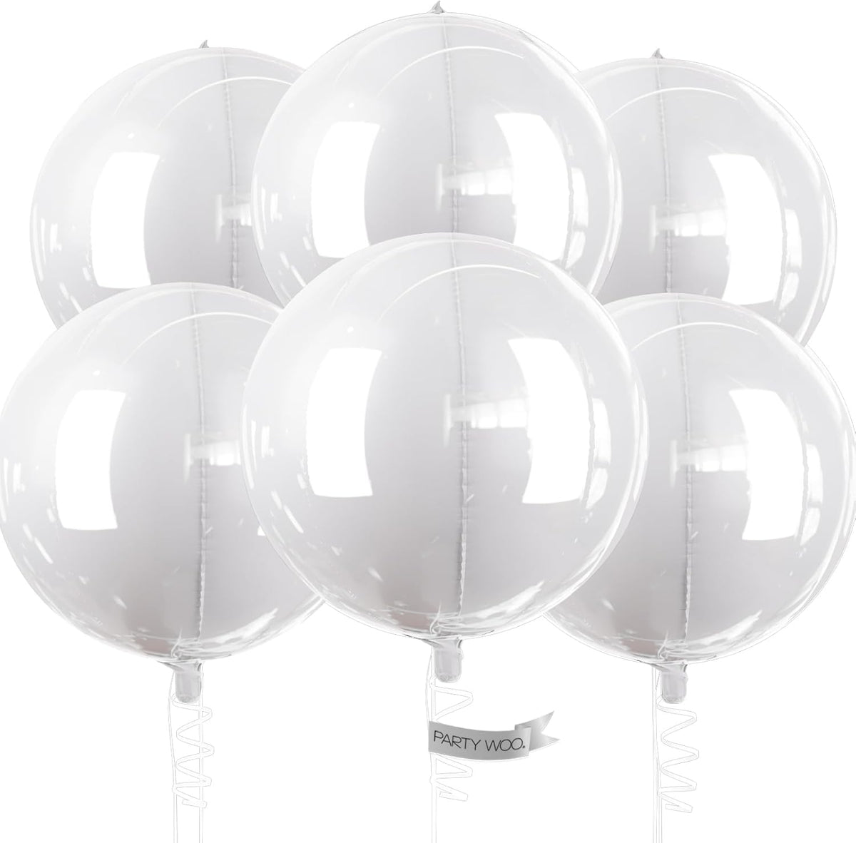 PartyWoo Metallic Silver Foil Balloons 20pcs Large Round Giant 4D - White / 6 PCS-22 INCH