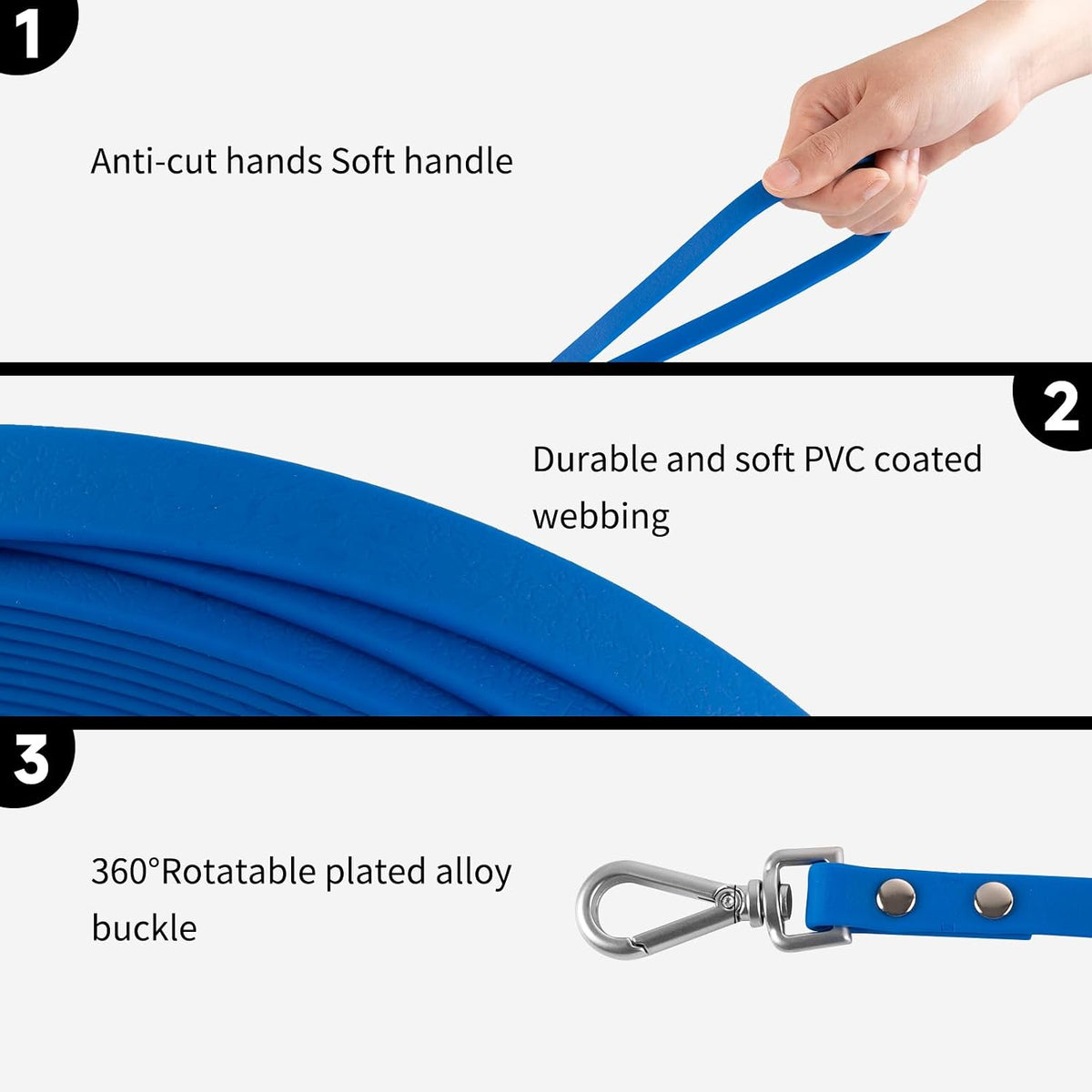 Dog Training Long Leash Waterproof Long Line Heavy Duty Outdoor - 50FT / Blue - image 3