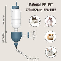 Pet Water Bottle for Cage Crate 26oz Non-Drip Water Dispenser for Small Animal Rabbit Bunny Guinea Pig Chinchilla Ferret Squirrel Hedgehog (Blue, 26oz)
