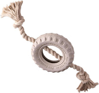 Pet Passion Natural Rubber Tire and Organic Cotton Rope Pull and Chew - Almond Milk / Medium