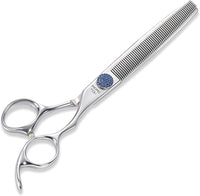 7.5'' Dog Grooming Scissors CNC 440C Blades Sharp and Durable Polished Thinning Dog Shears with Blue Diamond Adustable Screws Easy to Use for Groomer and Home User