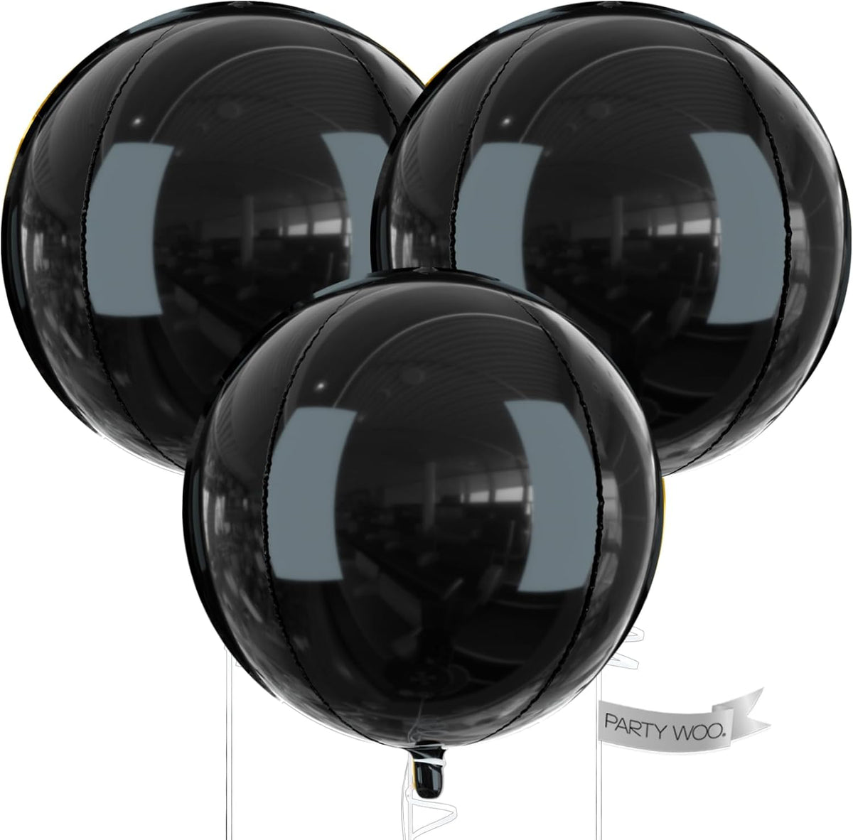 PartyWoo Metallic Silver Foil Balloons 20pcs Large Round Giant 4D - Black / 3 PCS-50 INCH