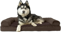 Furhaven Cooling Gel Dog Bed for Large Dogs w/ Removable Bolsters & Washable Cover, For Dogs Up to 95 lbs - Plush & Suede Sofa - Espresso, Jumbo/XL