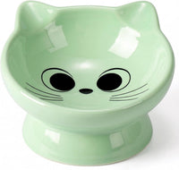 Raised Cat Food Bowl Ceramic 15° Tilted Cat Food Bowls Protect Cat's - FaceGreen-1P / 1
