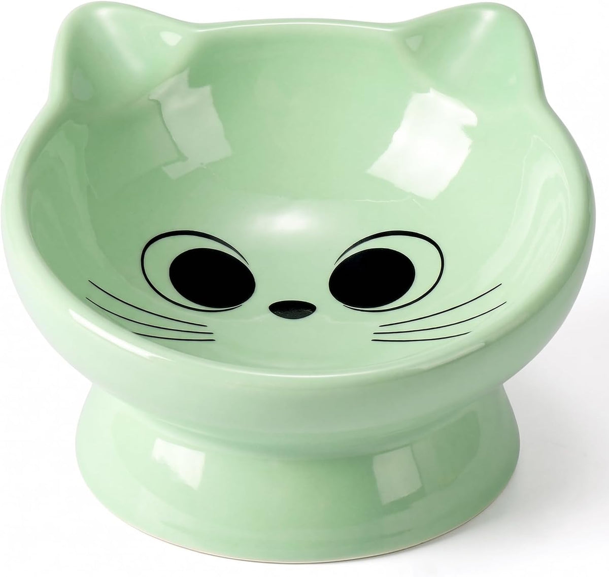 Raised Cat Food Bowl Ceramic 15° Tilted Cat Food Bowls Protect Cat's - FaceGreen-1P / 1