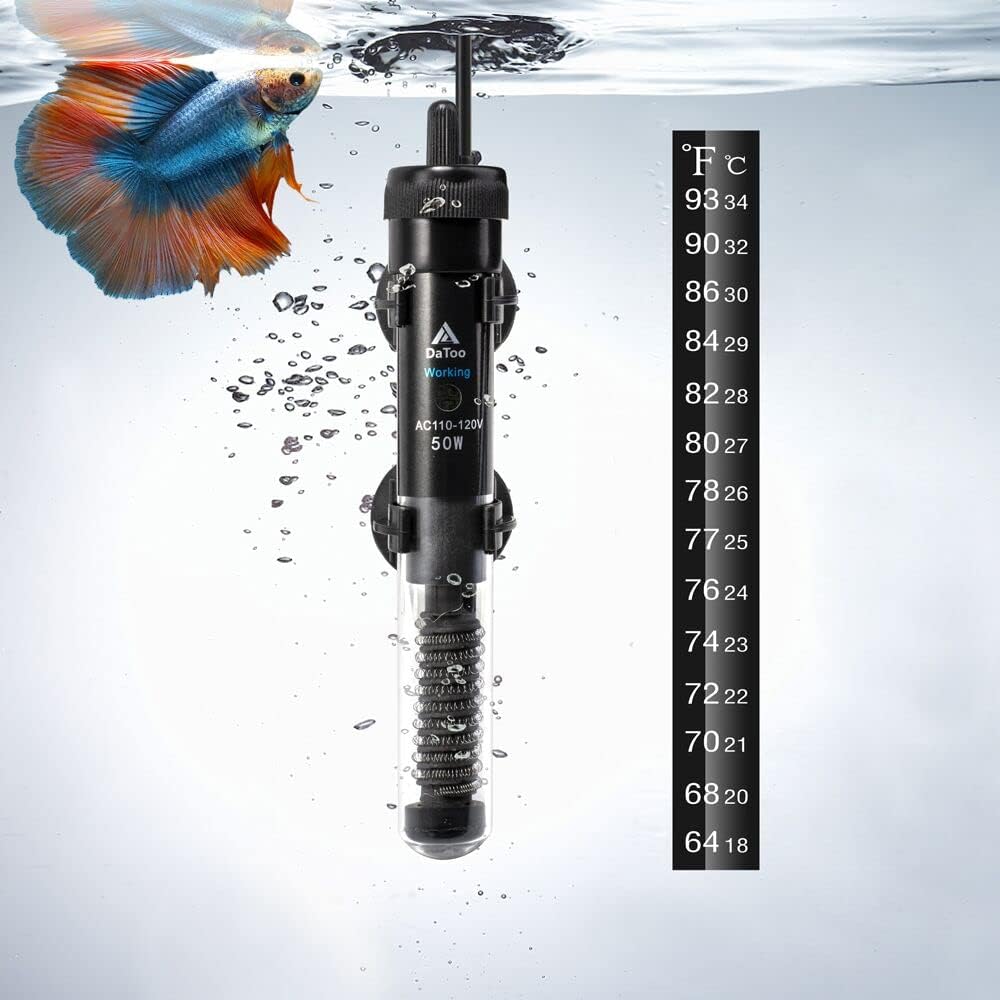 DaToo Aquarium Heater Adjustable 50W Submersible Fish Tank Heater - 50Watt