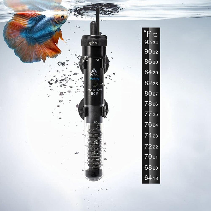DaToo Aquarium Heater Adjustable 50W Submersible Fish Tank Heater - 50Watt