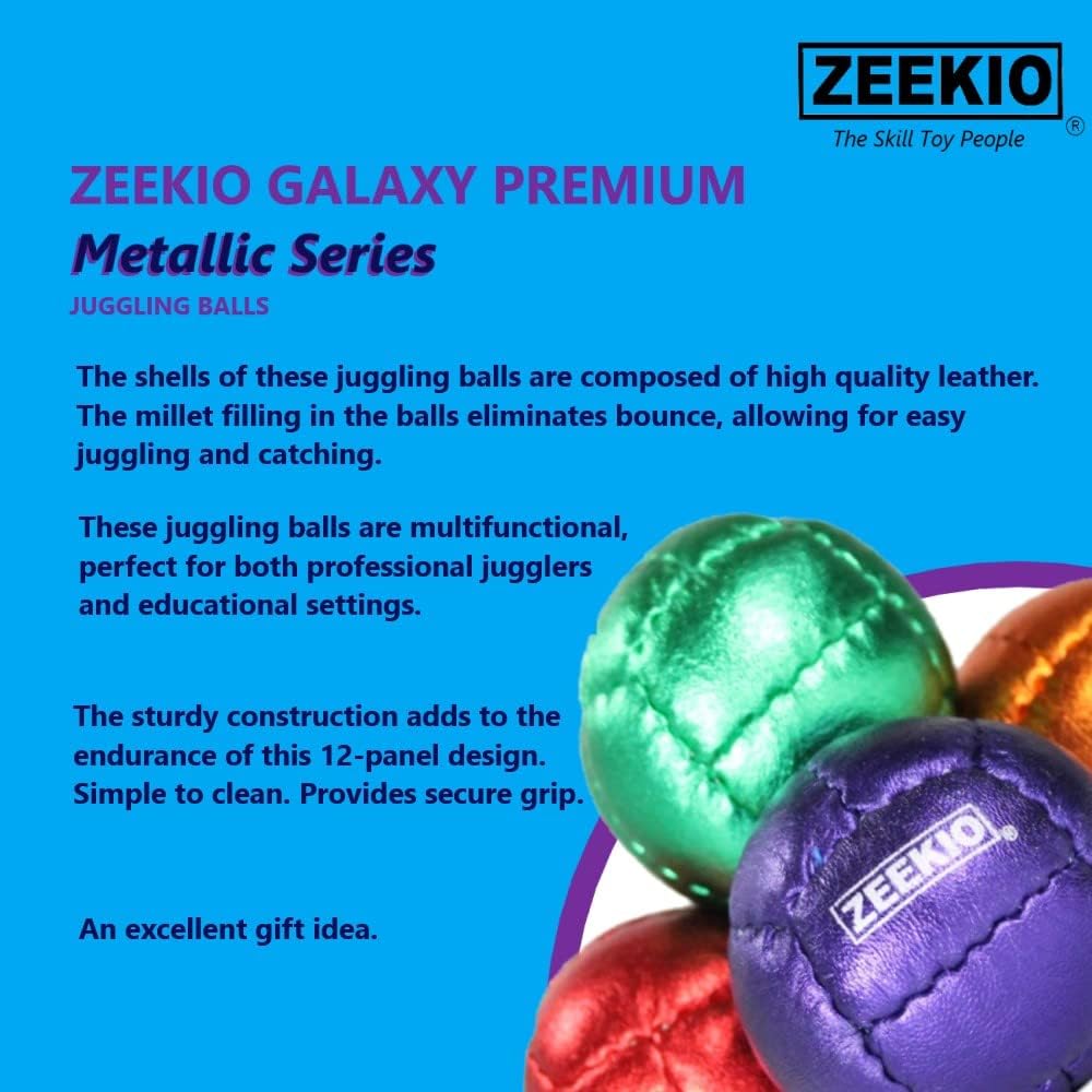 Zeekio Galaxy 12 panel leather juggling balls, pack of 3 in dark blue - view 28